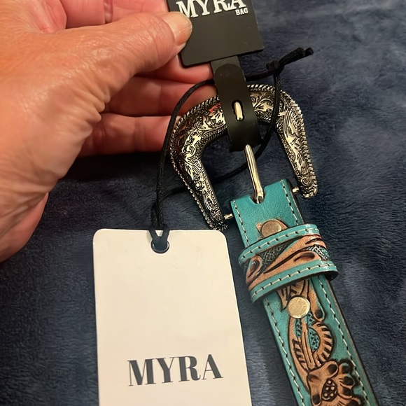 Myra Jenson Hill Hand Tooled Genuine Leather Belt, women’s medium, new with tag - Picture 6 of 8